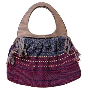 Vintage Adrienne S. Loupos Spintster & Weaver textile hand loomed handbag fringe
